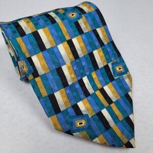 Stefano Milano Hand Made In Italy‎ 100% Silk, Multicolored,  Geometric Tie